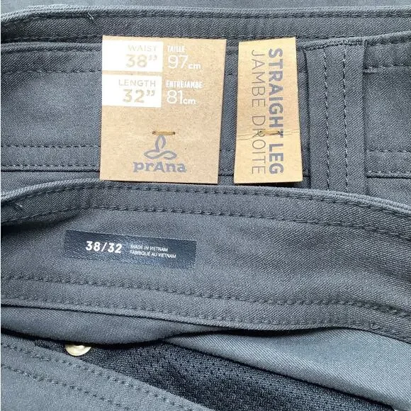 PrAna Men's 38x32 Gray Brion Pants II Stretch Zion Straight Outdoor Hiking K7-5